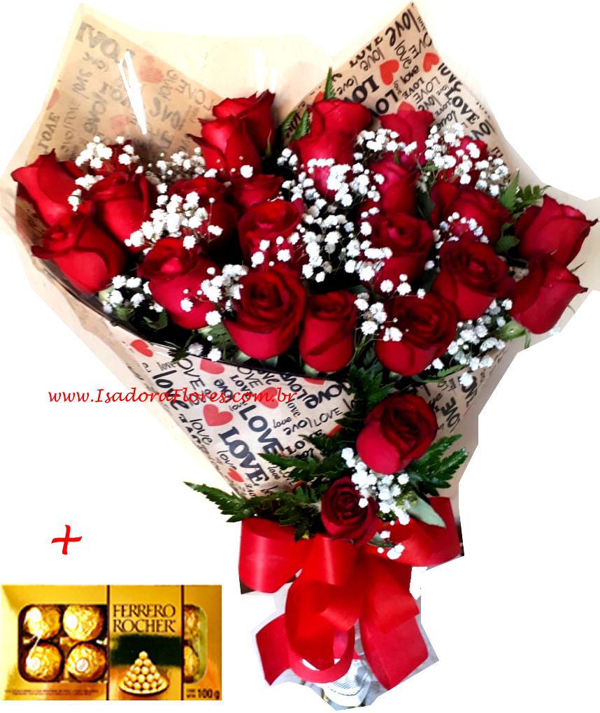 Buquê Love 24 rosas  + Chocolate Ferrero Rocher